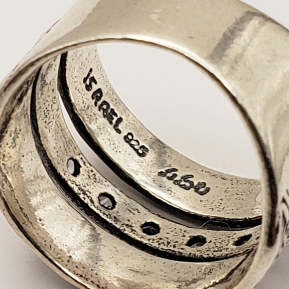 Didae Israel and Artisan 925 Sterling Silver Aqua Accented Wide Band Ring 8.25 - Picture 12 of 14